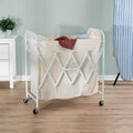 Accordion Triple Sorter: White Steel Rolling Laundry Hamper with Wheels, Collapsible, Open-Top Design