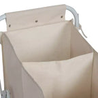 Accordion Triple Sorter: White Steel Rolling Laundry Hamper with Wheels, Collapsible, Open-Top Design