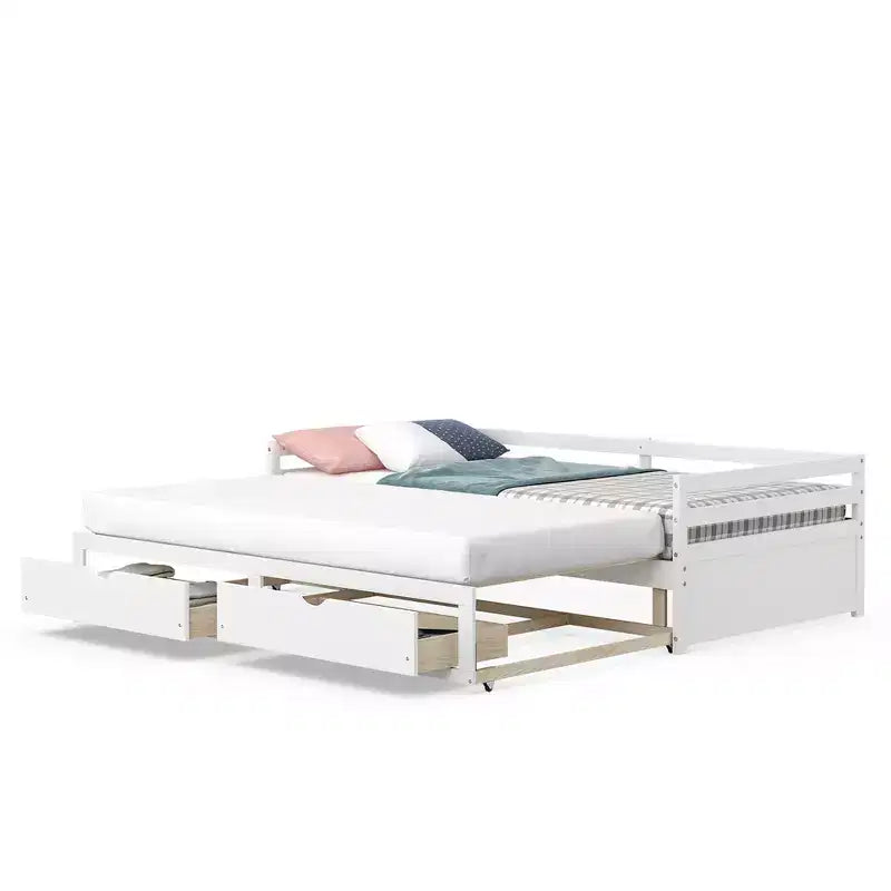 Twin to King Daybed with 2 Drawers Wooden Sofa Bed for Bedroom Living Room White/Cherry