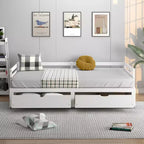 Twin to King Daybed with 2 Drawers Wooden Sofa Bed for Bedroom Living Room White/Cherry