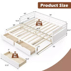 Twin to King Daybed with 2 Drawers Wooden Sofa Bed for Bedroom Living Room White/Cherry