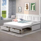 Twin to King Daybed with 2 Drawers Wooden Sofa Bed for Bedroom Living Room White/Cherry