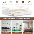 Twin to King Daybed with 2 Drawers Wooden Sofa Bed for Bedroom Living Room White/Cherry