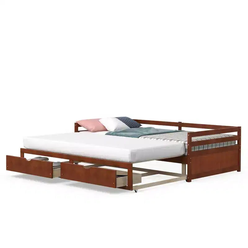 Twin to King Daybed with 2 Drawers Wooden Sofa Bed for Bedroom Living Room White/Cherry