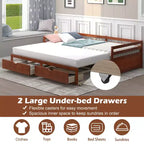 Twin to King Daybed with 2 Drawers Wooden Sofa Bed for Bedroom Living Room White/Cherry