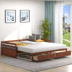 Twin to King Daybed with 2 Drawers Wooden Sofa Bed for Bedroom Living Room White/Cherry