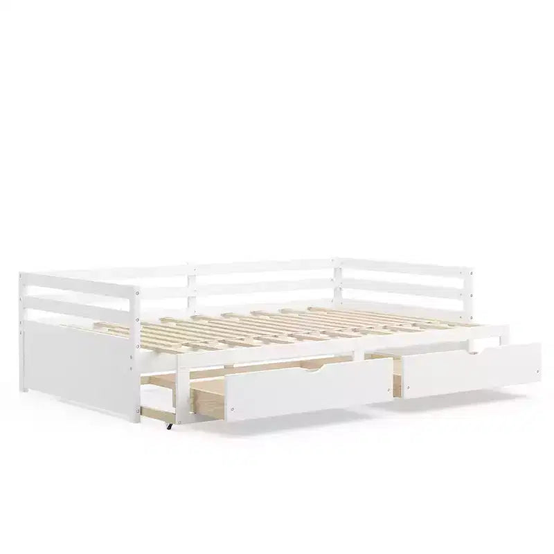 Twin to King Daybed with 2 Drawers Wooden Sofa Bed for Bedroom Living Room White/Cherry