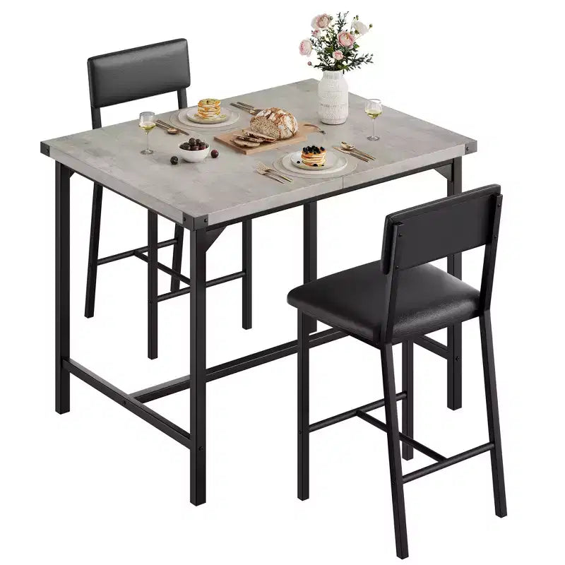 Dining Table Set for 2 w/Counter Height Table & 2 Upholstered Stools,3-Pcs Kitchen Table Set with Corner Protector,for Kitchen Room,Apartment,Pub