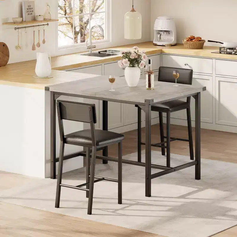 Dining Table Set for 2 w/Counter Height Table & 2 Upholstered Stools,3-Pcs Kitchen Table Set with Corner Protector,for Kitchen Room,Apartment,Pub