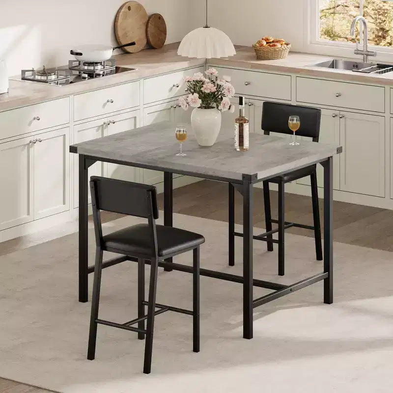 Dining Table Set for 2 w/Counter Height Table & 2 Upholstered Stools,3-Pcs Kitchen Table Set with Corner Protector,for Kitchen Room,Apartment,Pub