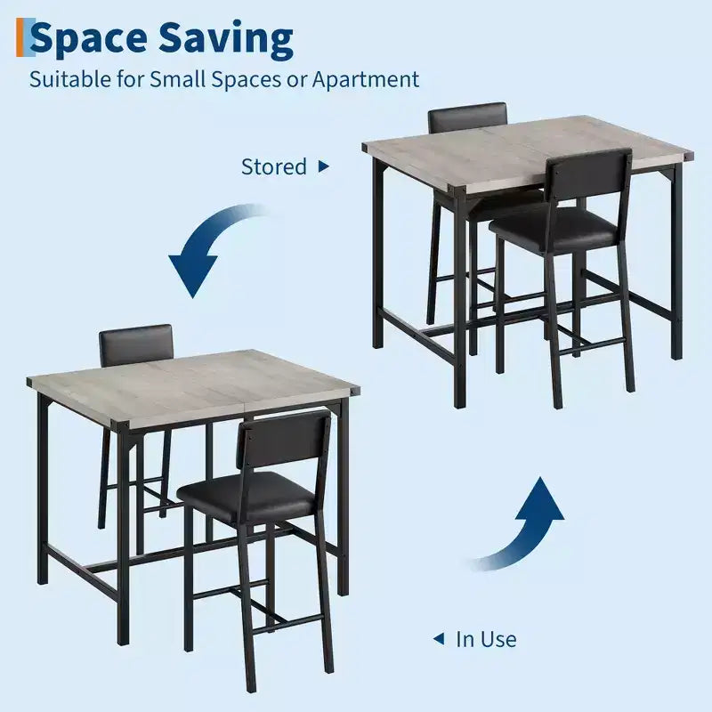 Dining Table Set for 2 w/Counter Height Table & 2 Upholstered Stools,3-Pcs Kitchen Table Set with Corner Protector,for Kitchen Room,Apartment,Pub