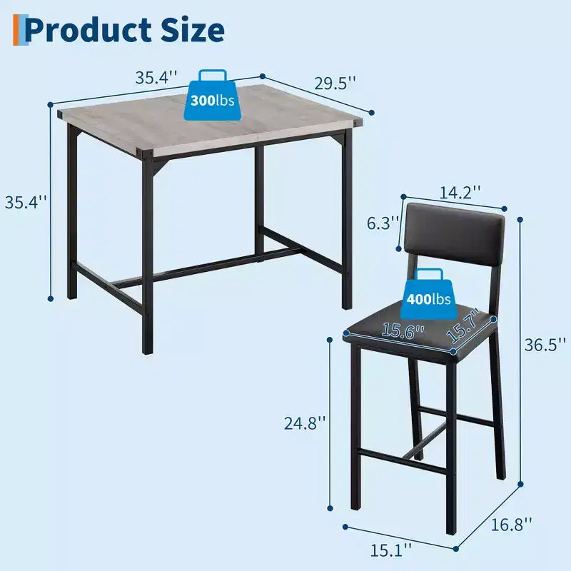 Dining Table Set for 2 w/Counter Height Table & 2 Upholstered Stools,3-Pcs Kitchen Table Set with Corner Protector,for Kitchen Room,Apartment,Pub