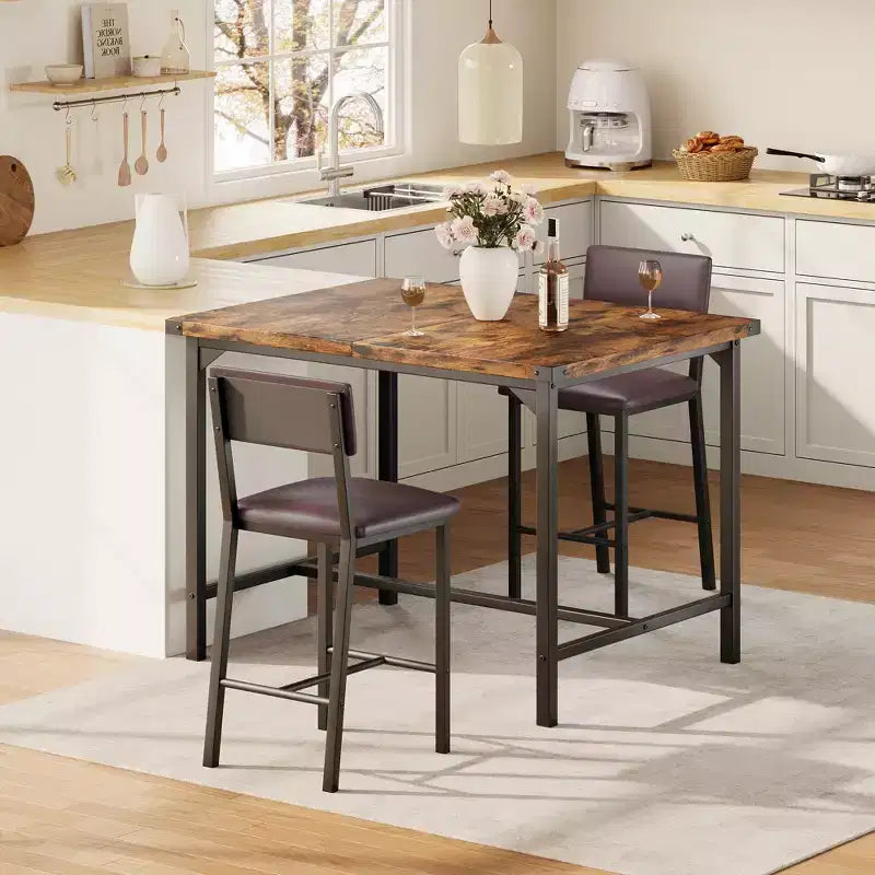 Dining Table Set for 2 w/Counter Height Table & 2 Upholstered Stools,3-Pcs Kitchen Table Set with Corner Protector,for Kitchen Room,Apartment,Pub