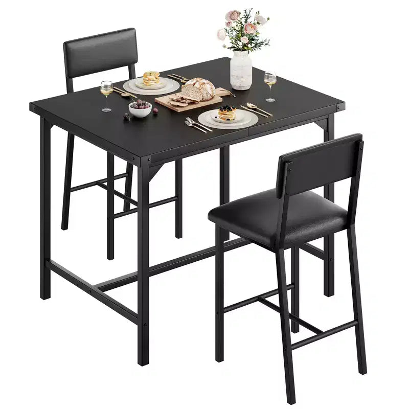 Dining Table Set for 2 w/Counter Height Table & 2 Upholstered Stools,3-Pcs Kitchen Table Set with Corner Protector,for Kitchen Room,Apartment,Pub