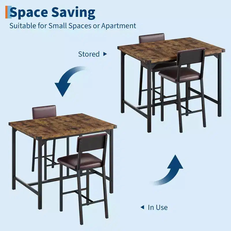 Dining Table Set for 2 w/Counter Height Table & 2 Upholstered Stools,3-Pcs Kitchen Table Set with Corner Protector,for Kitchen Room,Apartment,Pub