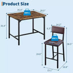 Dining Table Set for 2 w/Counter Height Table & 2 Upholstered Stools,3-Pcs Kitchen Table Set with Corner Protector,for Kitchen Room,Apartment,Pub