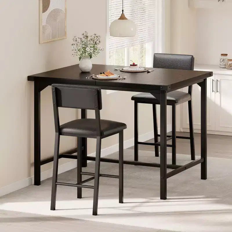 Dining Table Set for 2 w/Counter Height Table & 2 Upholstered Stools,3-Pcs Kitchen Table Set with Corner Protector,for Kitchen Room,Apartment,Pub