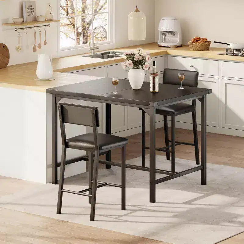 Dining Table Set for 2 w/Counter Height Table & 2 Upholstered Stools,3-Pcs Kitchen Table Set with Corner Protector,for Kitchen Room,Apartment,Pub