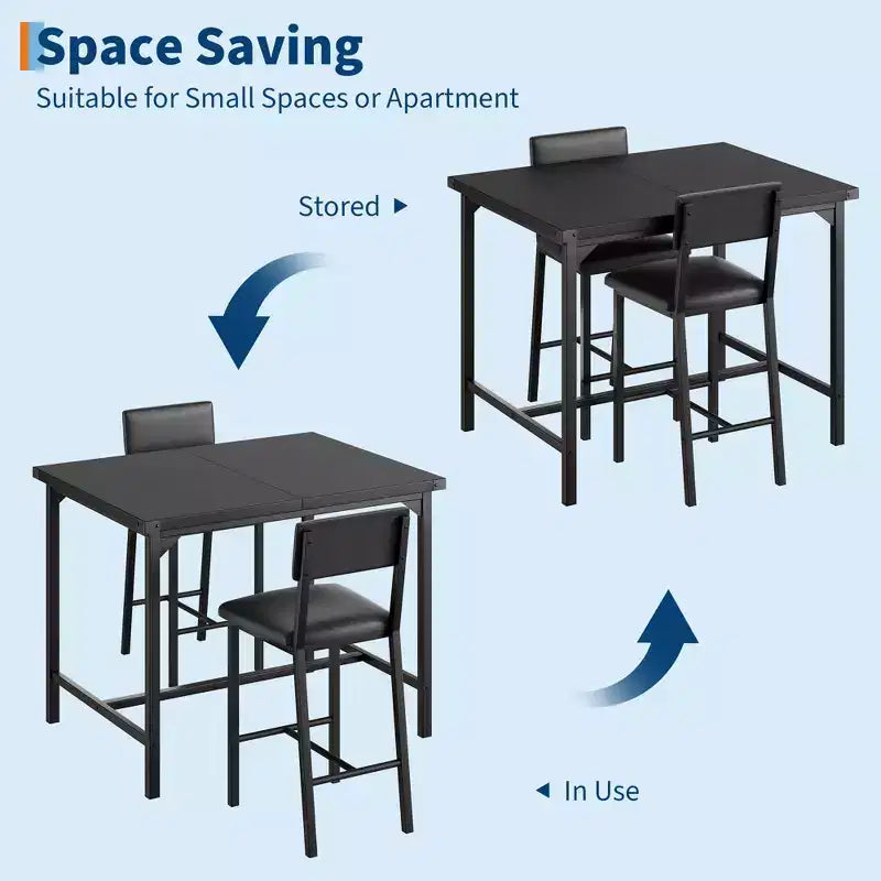 Dining Table Set for 2 w/Counter Height Table & 2 Upholstered Stools,3-Pcs Kitchen Table Set with Corner Protector,for Kitchen Room,Apartment,Pub