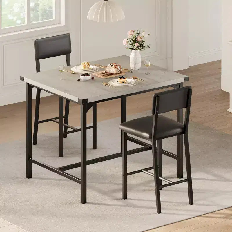 Dining Table Set for 2 w/Counter Height Table & 2 Upholstered Stools,3-Pcs Kitchen Table Set with Corner Protector,for Kitchen Room,Apartment,Pub