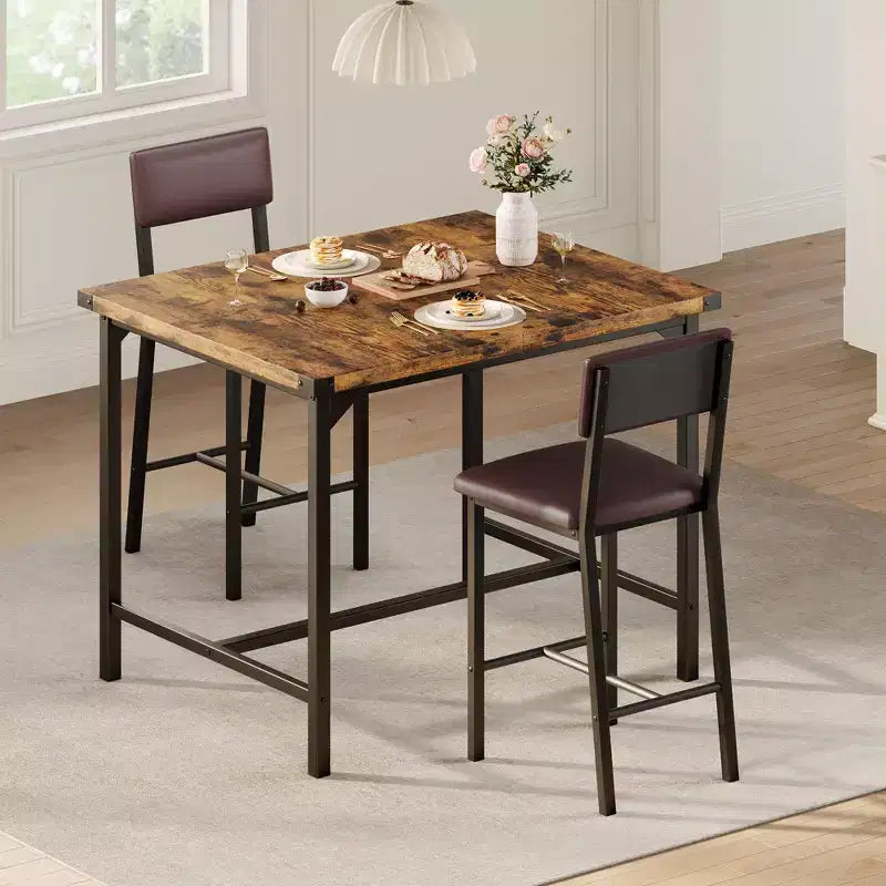 Dining Table Set for 2 w/Counter Height Table & 2 Upholstered Stools,3-Pcs Kitchen Table Set with Corner Protector,for Kitchen Room,Apartment,Pub