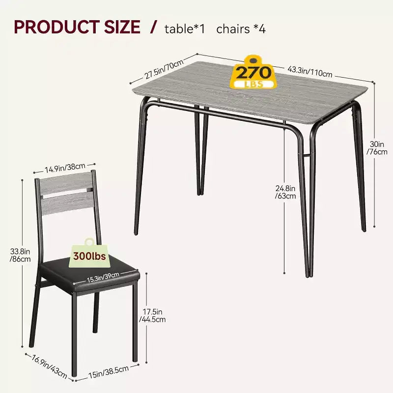 Dining Set for 4, Kitchen Table with 4 Upholstered Chairs, 5 PCS Small Dining Table Set, Dining Room Table for Kitchen Dining Room