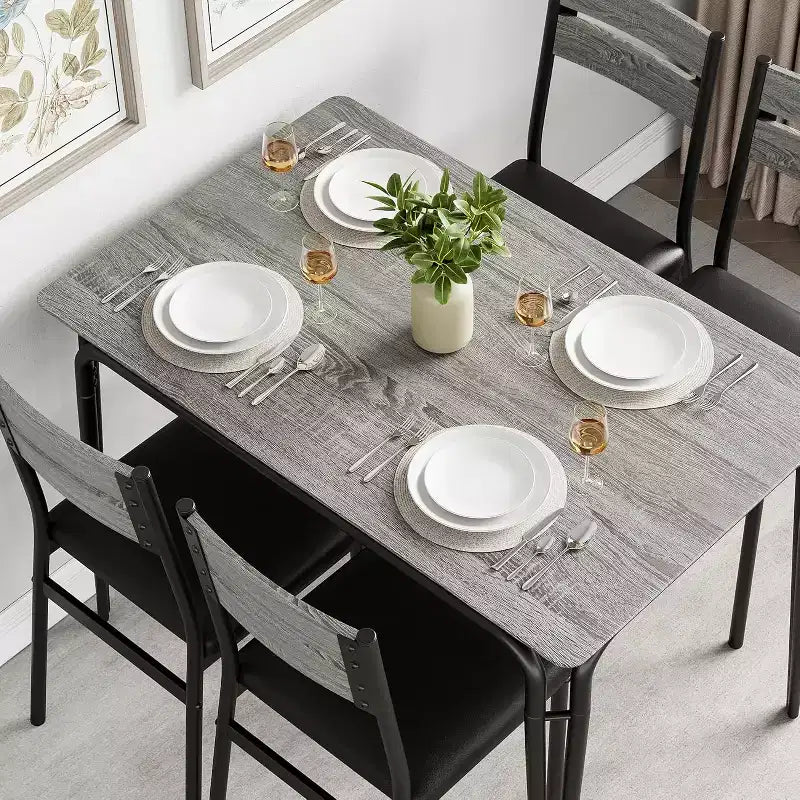 Dining Set for 4, Kitchen Table with 4 Upholstered Chairs, 5 PCS Small Dining Table Set, Dining Room Table for Kitchen Dining Room