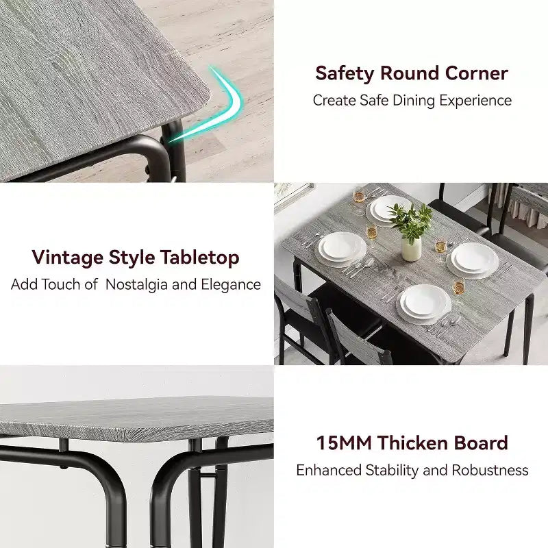Dining Set for 4, Kitchen Table with 4 Upholstered Chairs, 5 PCS Small Dining Table Set, Dining Room Table for Kitchen Dining Room