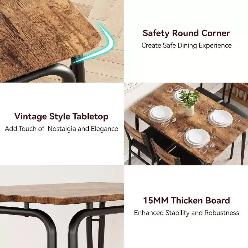 Dining Set for 4, Kitchen Table with 4 Upholstered Chairs, 5 PCS Small Dining Table Set, Dining Room Table for Kitchen Dining Room