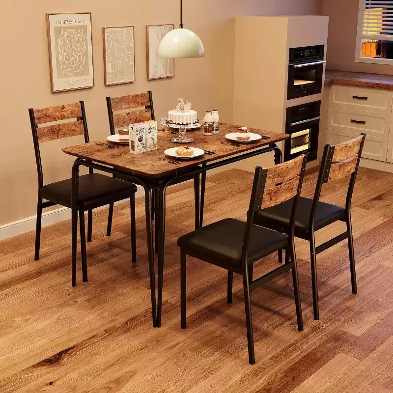 Dining Set for 4, Kitchen Table with 4 Upholstered Chairs, 5 PCS Small Dining Table Set, Dining Room Table for Kitchen Dining Room