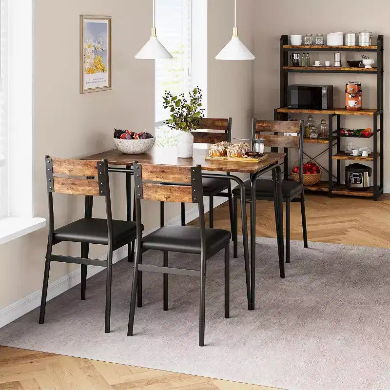 Dining Set for 4, Kitchen Table with 4 Upholstered Chairs, 5 PCS Small Dining Table Set, Dining Room Table for Kitchen Dining Room