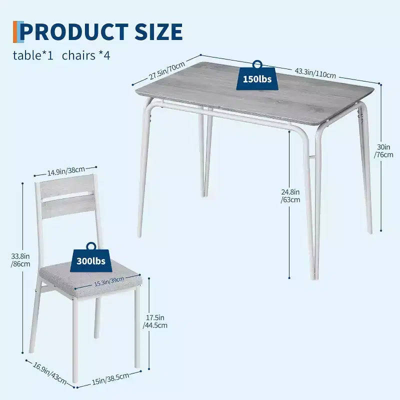 Dining Set for 4, Kitchen Table with 4 Upholstered Chairs, 5 PCS Small Dining Table Set, Dining Room Table for Kitchen Dining Room