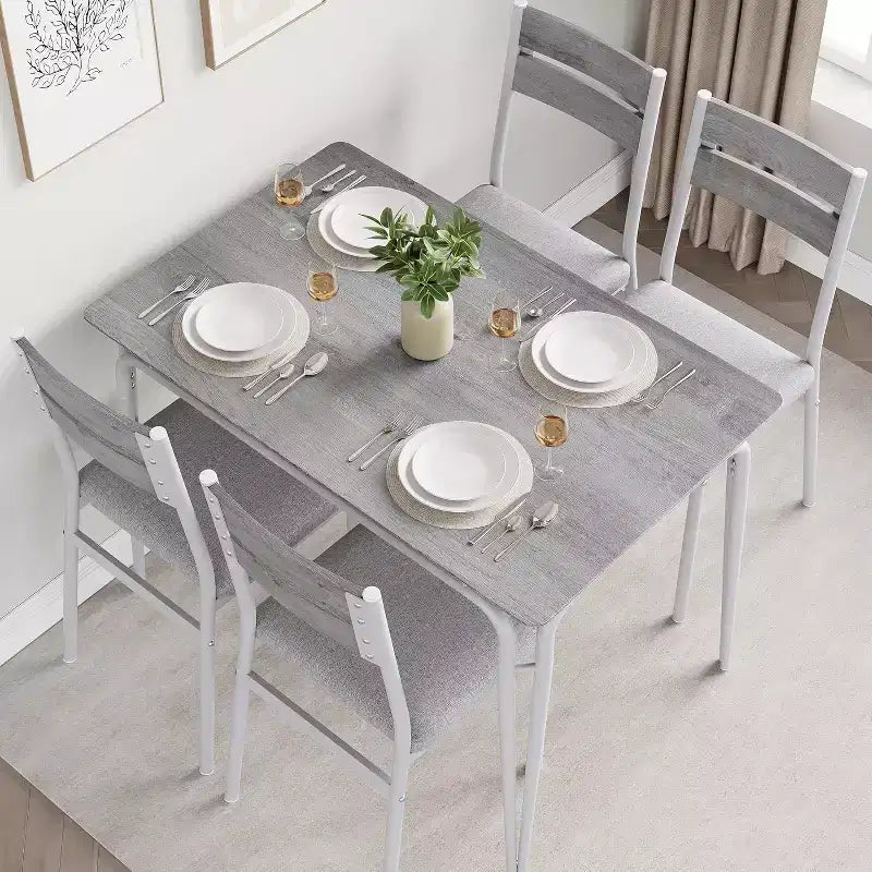 Dining Set for 4, Kitchen Table with 4 Upholstered Chairs, 5 PCS Small Dining Table Set, Dining Room Table for Kitchen Dining Room