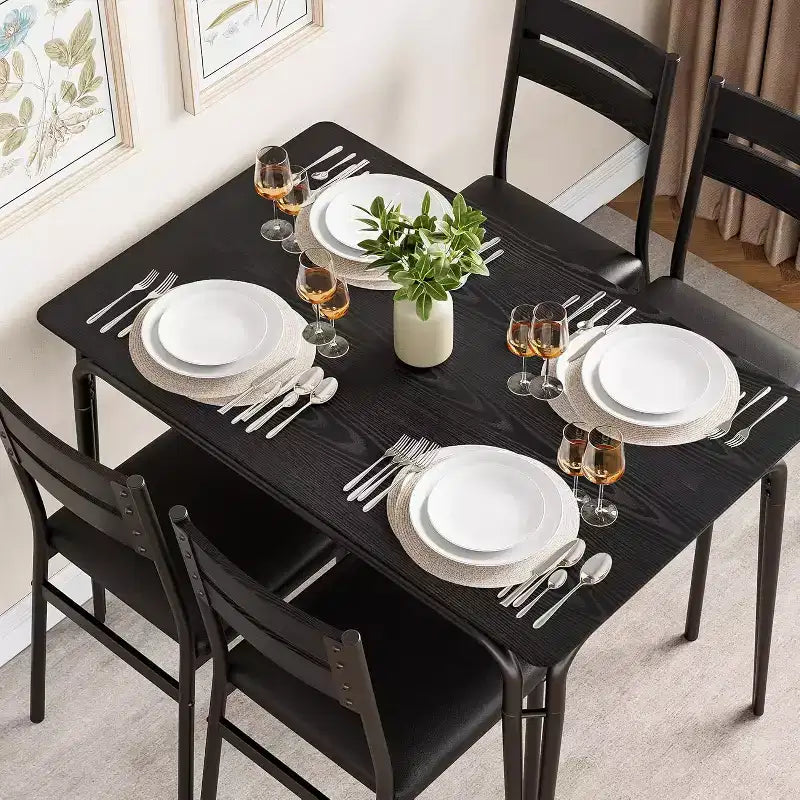 Dining Set for 4, Kitchen Table with 4 Upholstered Chairs, 5 PCS Small Dining Table Set, Dining Room Table for Kitchen Dining Room
