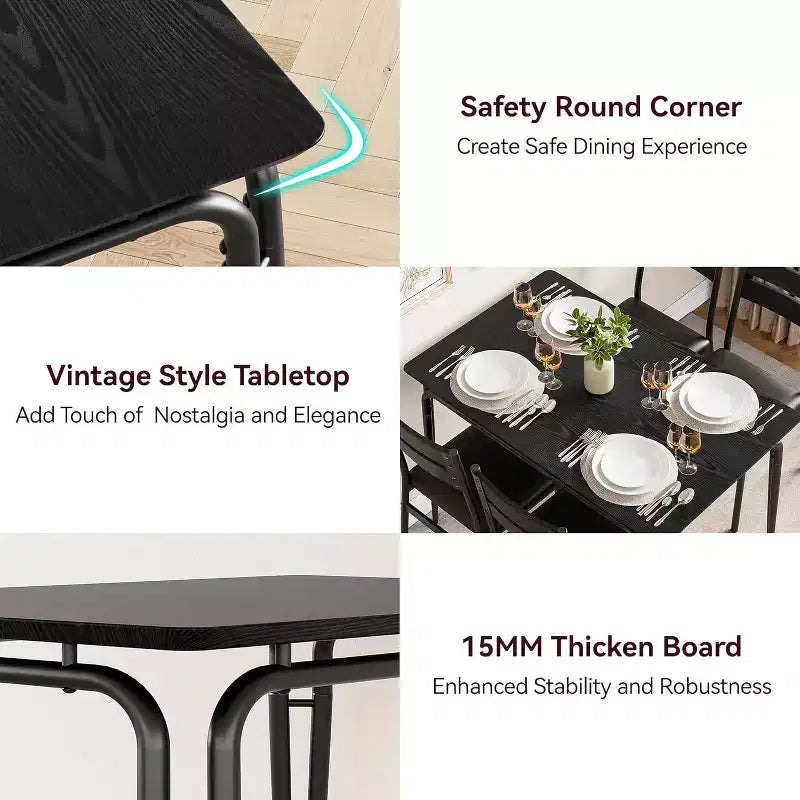 Dining Set for 4, Kitchen Table with 4 Upholstered Chairs, 5 PCS Small Dining Table Set, Dining Room Table for Kitchen Dining Room