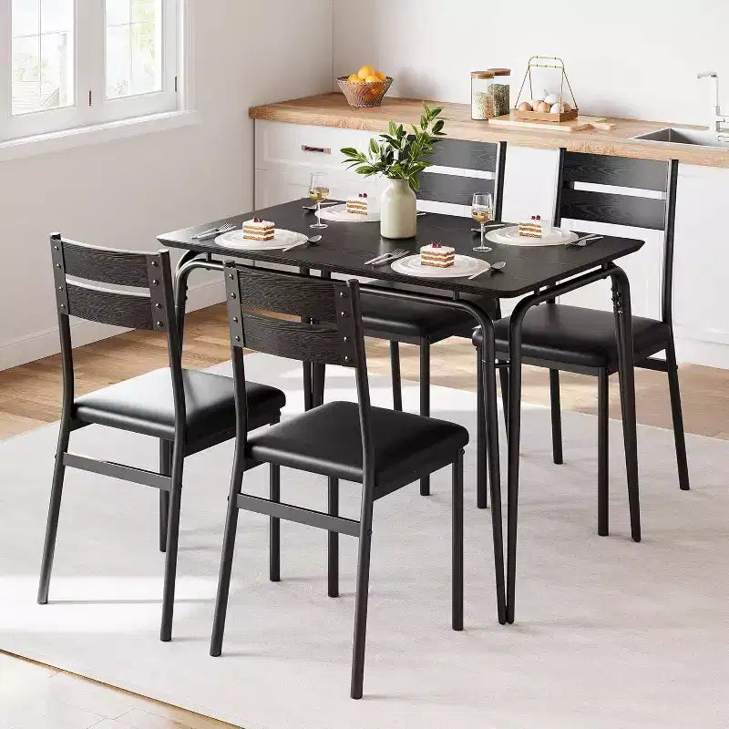 Dining Set for 4, Kitchen Table with 4 Upholstered Chairs, 5 PCS Small Dining Table Set, Dining Room Table for Kitchen Dining Room