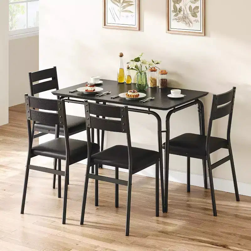 Dining Set for 4, Kitchen Table with 4 Upholstered Chairs, 5 PCS Small Dining Table Set, Dining Room Table for Kitchen Dining Room