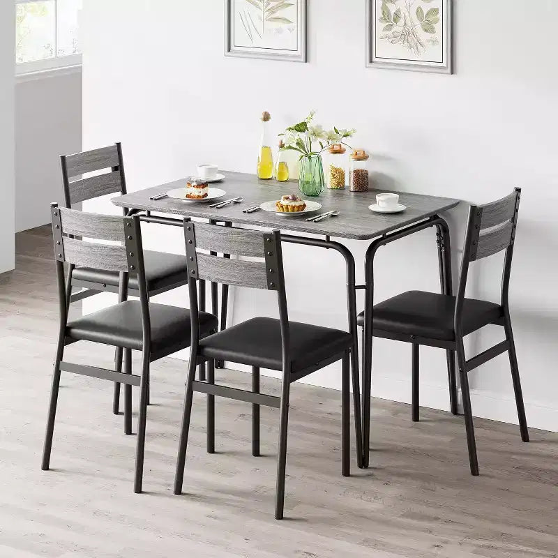 Dining Set for 4, Kitchen Table with 4 Upholstered Chairs, 5 PCS Small Dining Table Set, Dining Room Table for Kitchen Dining Room