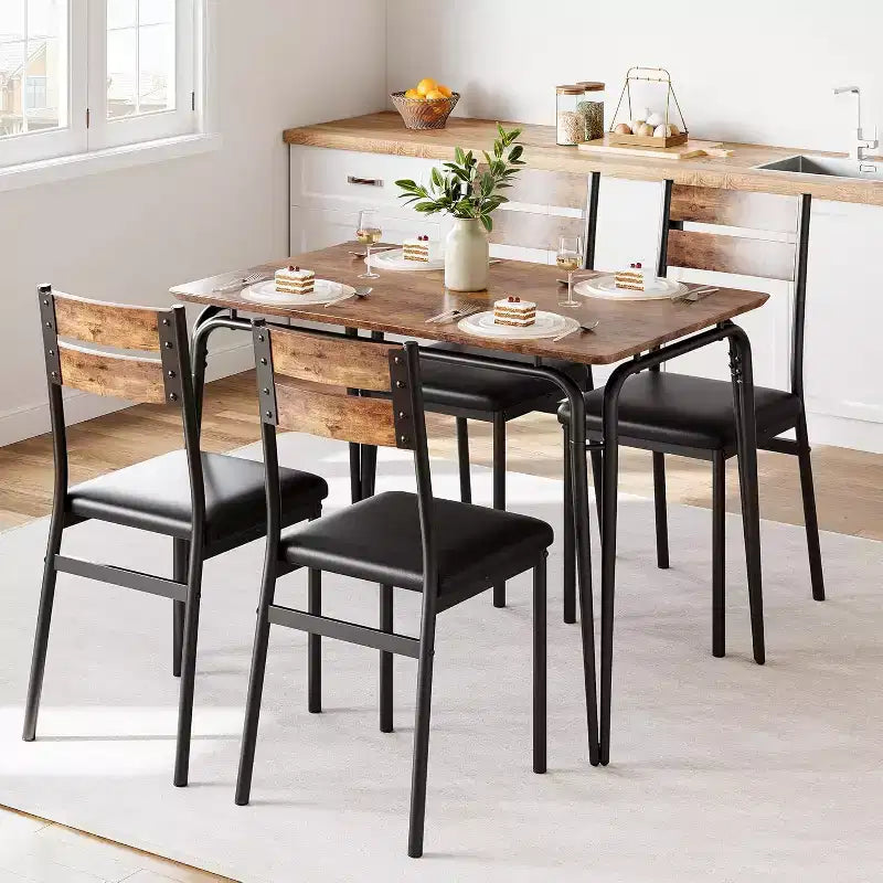 Dining Set for 4, Kitchen Table with 4 Upholstered Chairs, 5 PCS Small Dining Table Set, Dining Room Table for Kitchen Dining Room