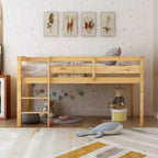 Twin Loft Bed Frame with Ladder, Solid Wood Low Twin Size Loft Bed for Boys Girls