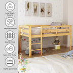 Twin Loft Bed Frame with Ladder, Solid Wood Low Twin Size Loft Bed for Boys Girls