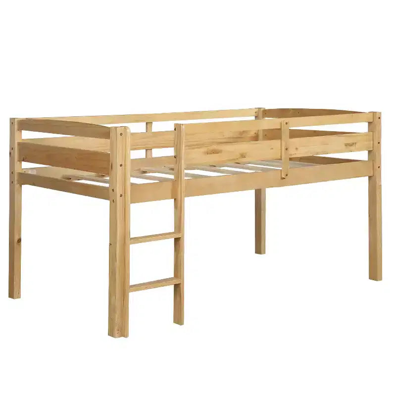 Twin Loft Bed Frame with Ladder, Solid Wood Low Twin Size Loft Bed for Boys Girls