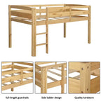 Twin Loft Bed Frame with Ladder, Solid Wood Low Twin Size Loft Bed for Boys Girls