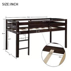Twin Loft Bed Frame with Ladder, Solid Wood Low Twin Size Loft Bed for Boys Girls