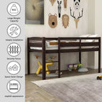 Twin Loft Bed Frame with Ladder, Solid Wood Low Twin Size Loft Bed for Boys Girls