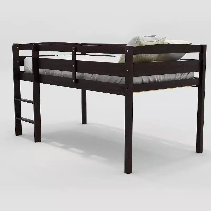 Twin Loft Bed Frame with Ladder, Solid Wood Low Twin Size Loft Bed for Boys Girls