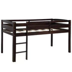 Twin Loft Bed Frame with Ladder, Solid Wood Low Twin Size Loft Bed for Boys Girls