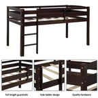 Twin Loft Bed Frame with Ladder, Solid Wood Low Twin Size Loft Bed for Boys Girls