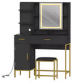 Makeup Vanity Desk with Mirror and Lights, 3 Lighting Modes Adjustable, Soft Cushioned Stool, 2 Drawers, Open Shelves, for Bedroom, Living room