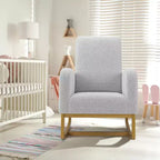 Modern upholstered children's rocking chair, oversized, high back, rubberwood legs, for living room and bedroom use, white